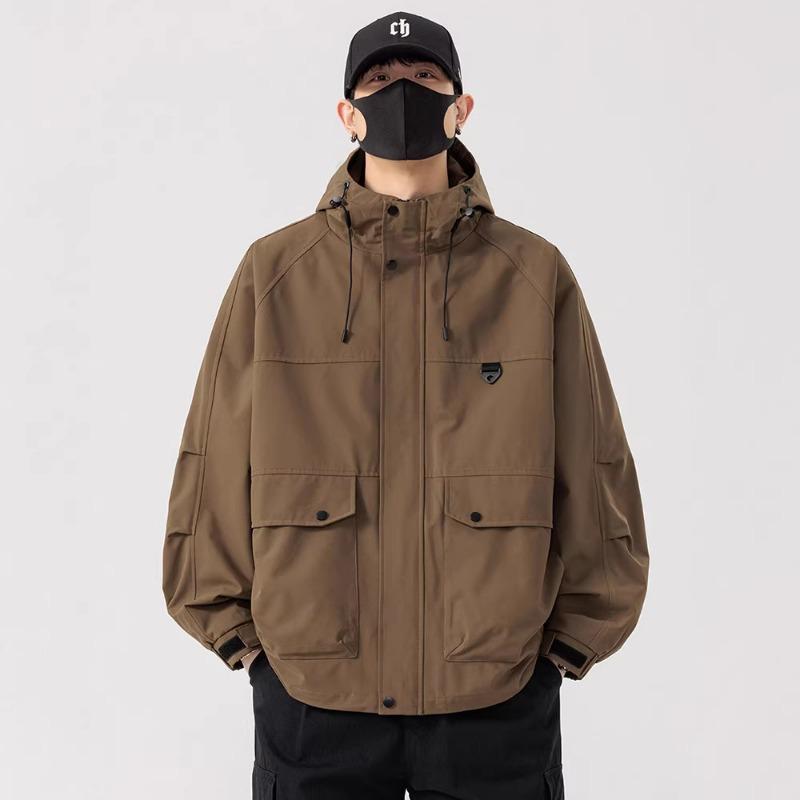 Men Plus Size Windproof Hooded Cargo Casual Loose Work Jacket Outerwear