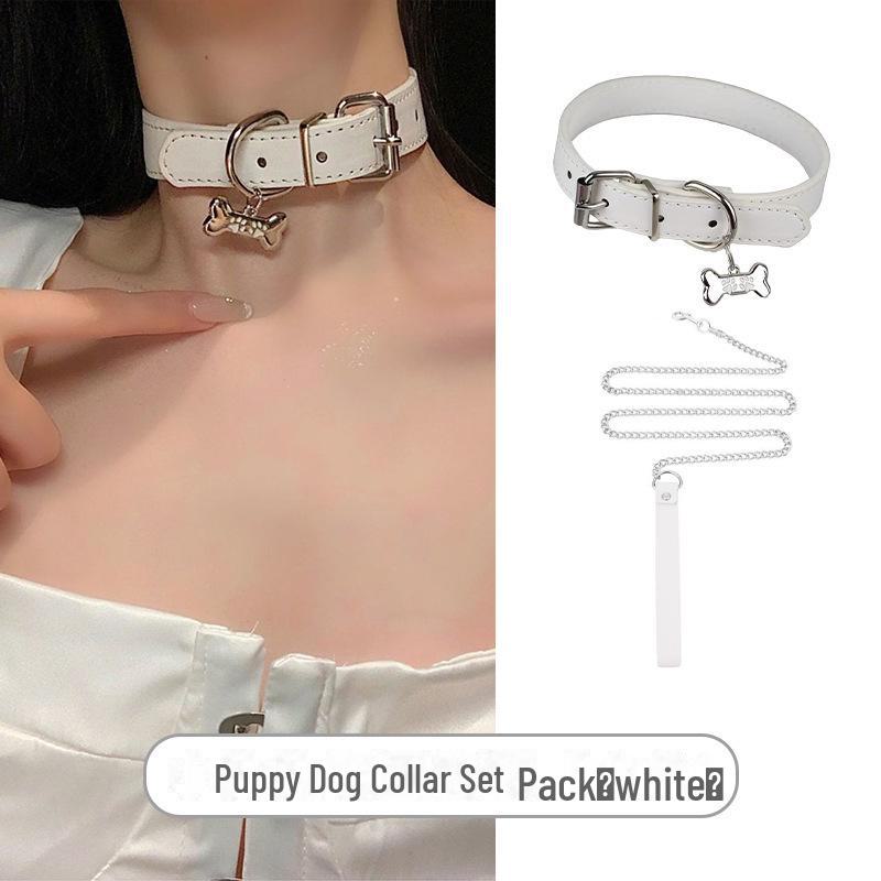 Y2K Black & White Dog Bone Choker Necklace - Cute, Cool, Sweet Girl Style Accessory