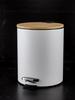Room White Round Metal Trash Can with Bamboo Lid and Pedal 5L Garbage Container Bin with Removable Inner Wastebasket Bathroom