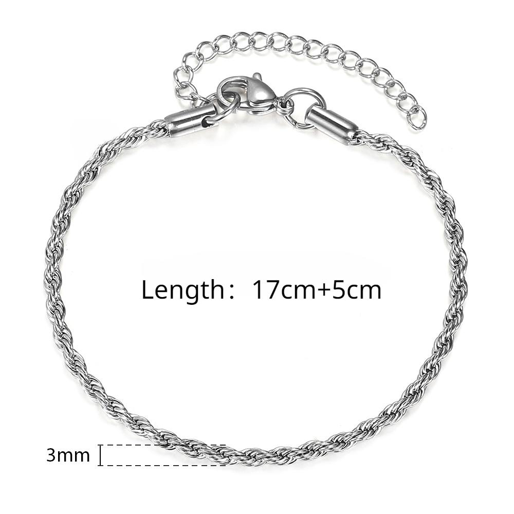 

Браслеты-цепочки из витой веревки из нержавеющей стали 2/3/4/5 мм для женщин и мужчин, модный браслет в стиле панк, регулируемая длина 17 см + 5 см 3mm（17+5cm） серебряный