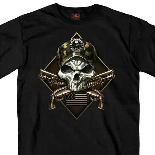

American Flag Skull & Crossed Guns 2nd Amendment T-Shirt 100% Cotton O-Neck Summer Short Sleeve Casual Mens T-shirt Size S-3XL 4XL