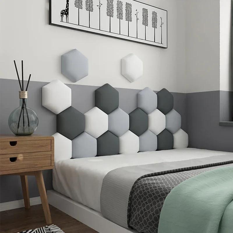 Nordic 3D Kids Room Loft Hexagonal Headboard Soft Bag Wall Sticker Tatami Bed Headboard Self-adhesive Wall Background Wall Decal