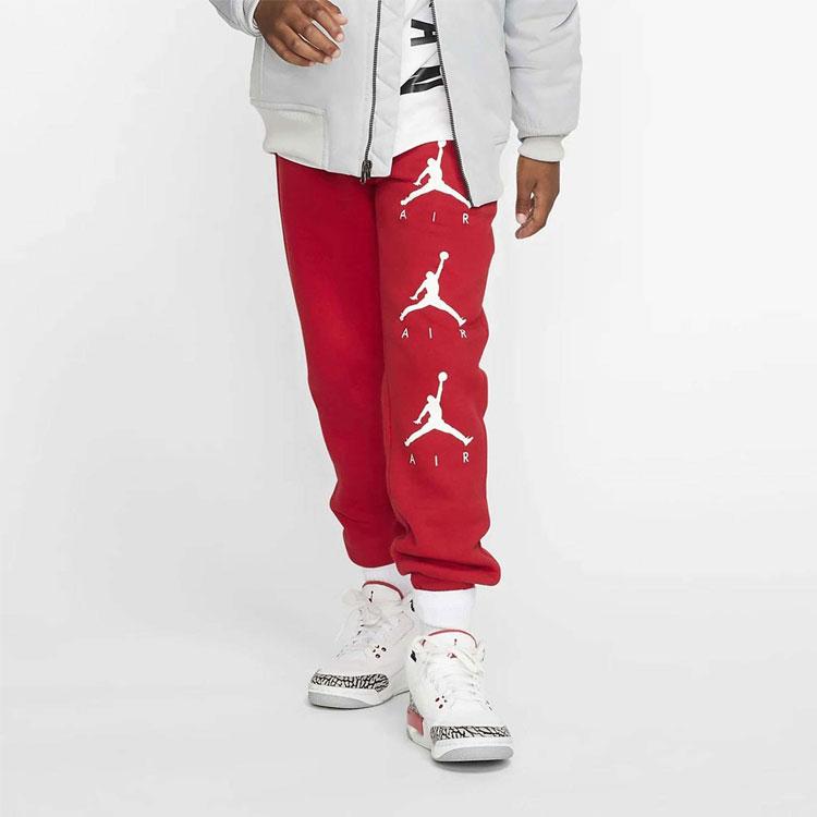 Jordan Fleece-Lined Cuffed Knit Sweatpants With Logo Print Kids Bottoms Red CT5388-687