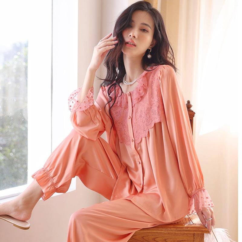 Pajamas Women's Spring Summer  Princess Style Long Sleeve Home Clothes Thin Suit Outer Wearing Spring and Autumn Wear