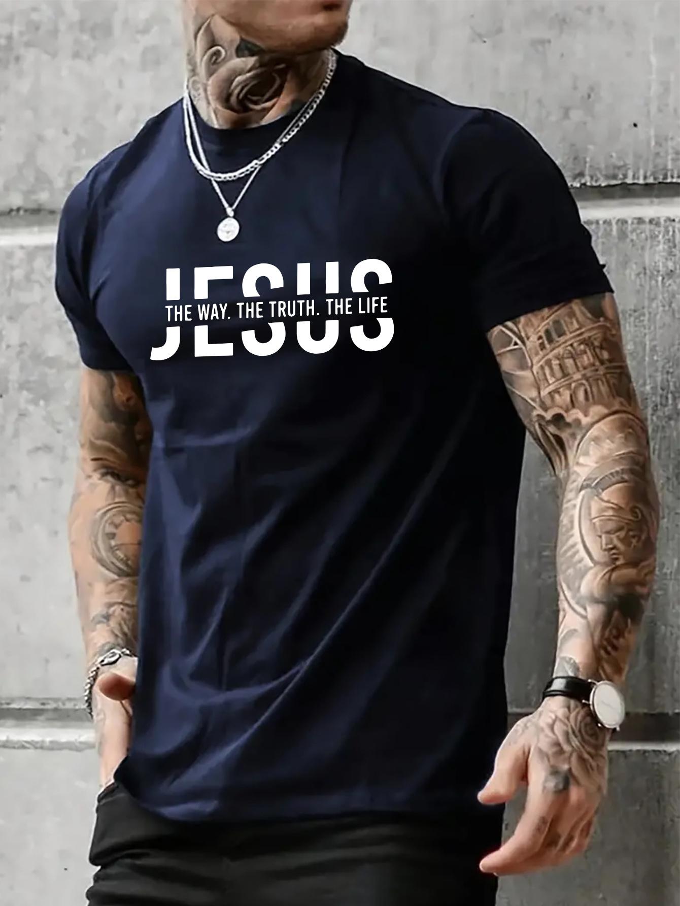 

Summer men s 100% pure cotton casual loose fit Jesus Way truth life letter printed round neck short sleeved T-shirt top 5XL різнокольоровий
