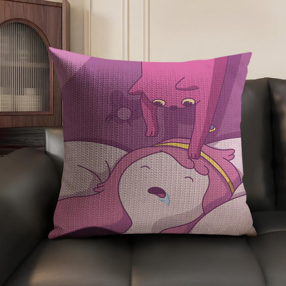 Cartoon A-Adventure Time Cushion Cover Natural Linen Organic Fabric Double-Sided Printing Sofa Home Decor Gift Pillow Case