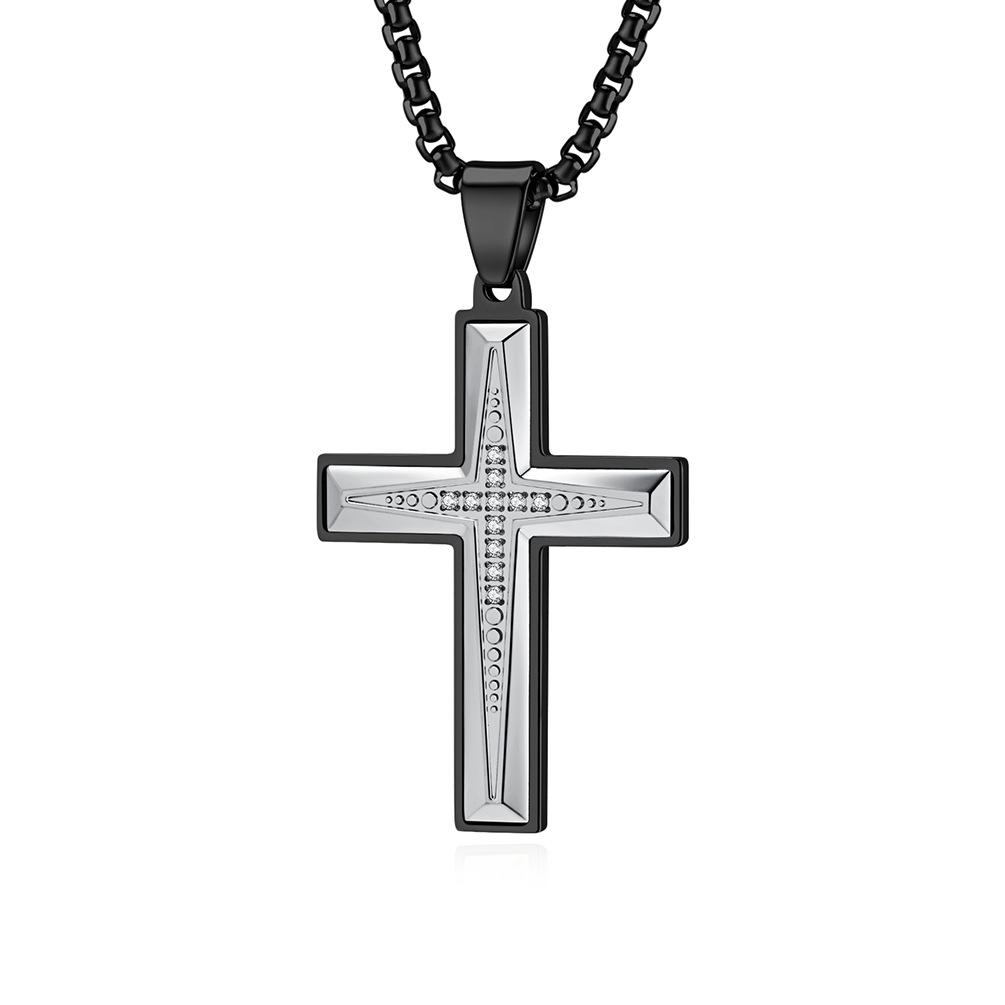 2025 Jewelry Inlaid Zircon Cross Pendant Clavicle Chain Men's Classic Personalized Versatile Necklace