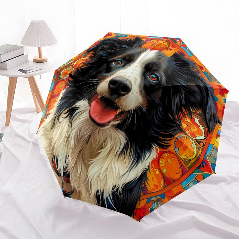 Moonlit Floral Dog Portrait Automatic Umbrella - Suitable Travel Outdoor Portable Umbrella Birthday Gift Daily Essentials
