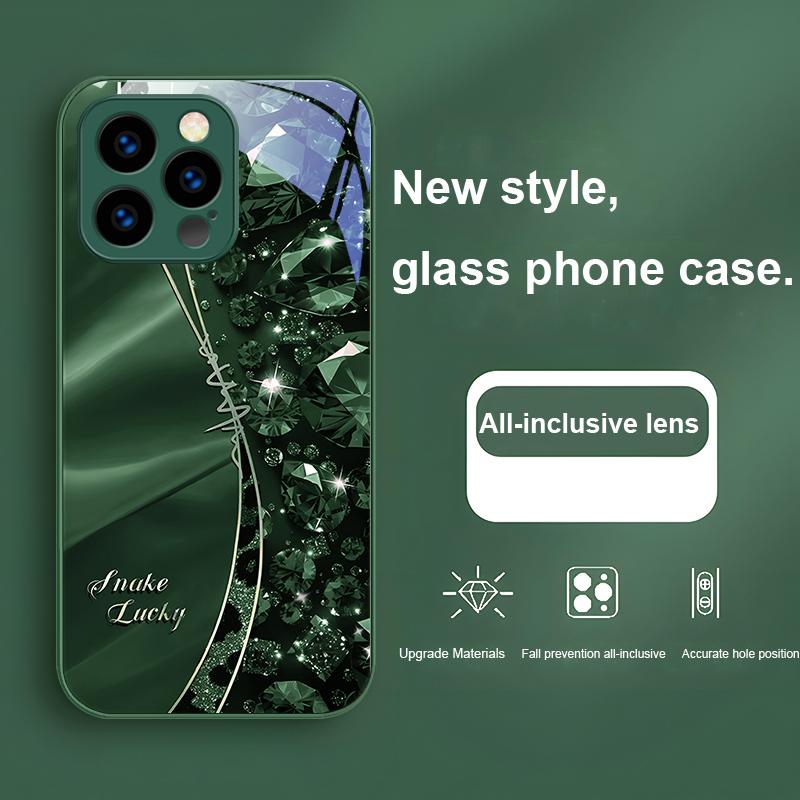 Estampa de Leopardo com Diamante Para IPhone 16 Pro Max 15 P Lus 14 Pro 13 12 Mini 11 P Ro Max X XS 7 8 Plus 2022 Capa de Celular de Vidro Temperado
