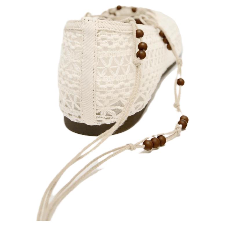 ZARA Fashionable Comfortable Beaded Crochet Fabric Ballet Flat Mary Jane Shoes Women shoes White 11504510002