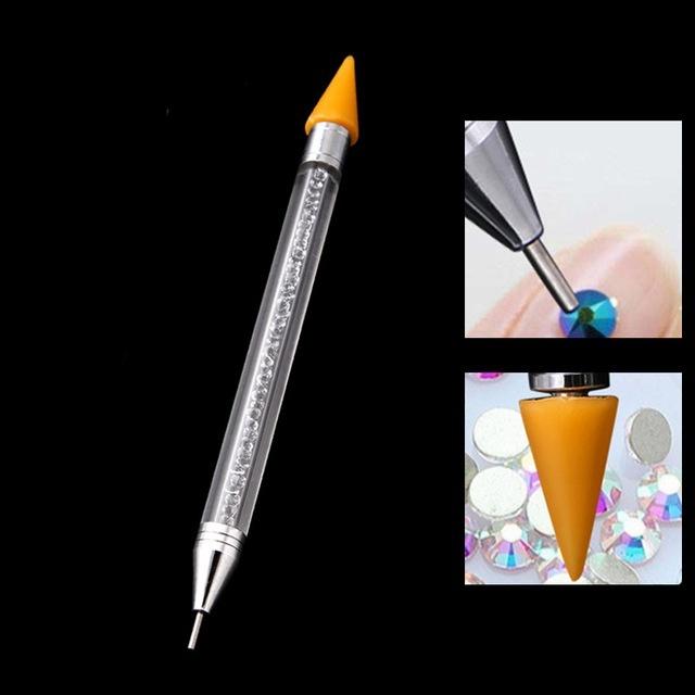 1pcs Rhinestone Nail Dotting Tool Double Head Dotting Pen Tips Beads Picker Wax Pencil Acrylic Handle Manicure Tool