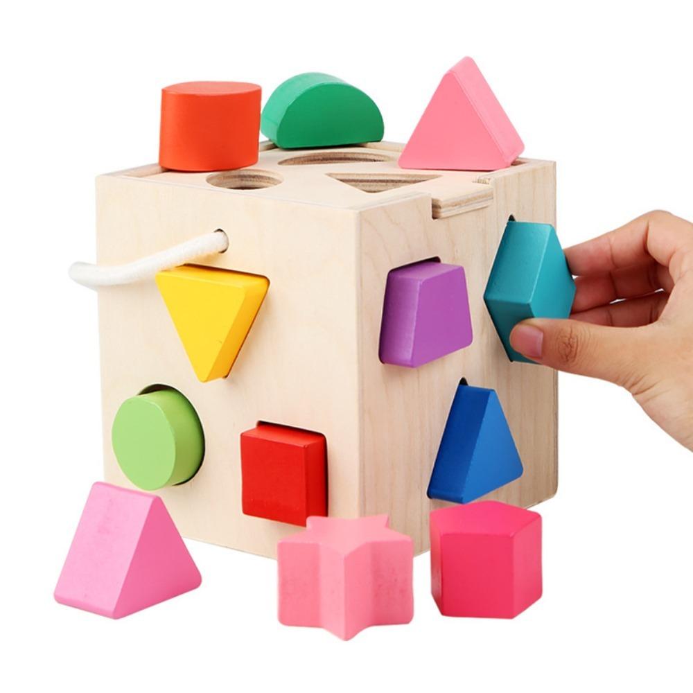 13 Hole Montessori Shape Sorter Square Box Building Blocks Montessori Shape Matching Toys  Baby