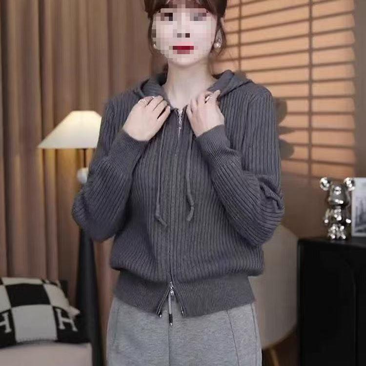 Casual Hooded Zip-Up Knitwear Jacket: Spring/Autumn Lightweight, Loose Fit, Versatile, Slimming Outerwear