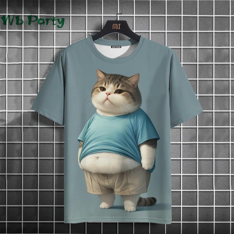 Cat Print T-shirts for Men Casual Short Sleeved Tee Oversized Mens Clothing Men's Funny T-shirt Animal Print Graphic T Shirts