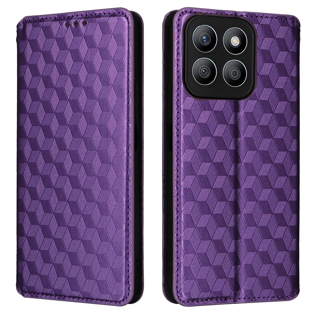 

Чохол-гаманець для Honor X8c 4G зі шкіри з ромбоподібним тисненням Purple