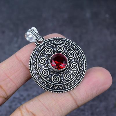 Pendentif Bijou en Argent Sterling 925 Fait Main avec Pierre Précieuse Grenat Naturel 1,75" B3m78