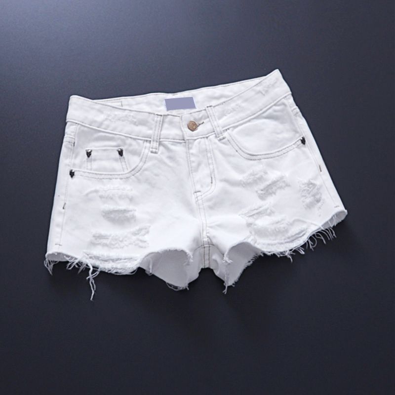 Summer Women's New Arrival Trendy K-style Tassel Mid-Waist Denim Shorts Slim Looking White Hole Hot Pants Thin 2025