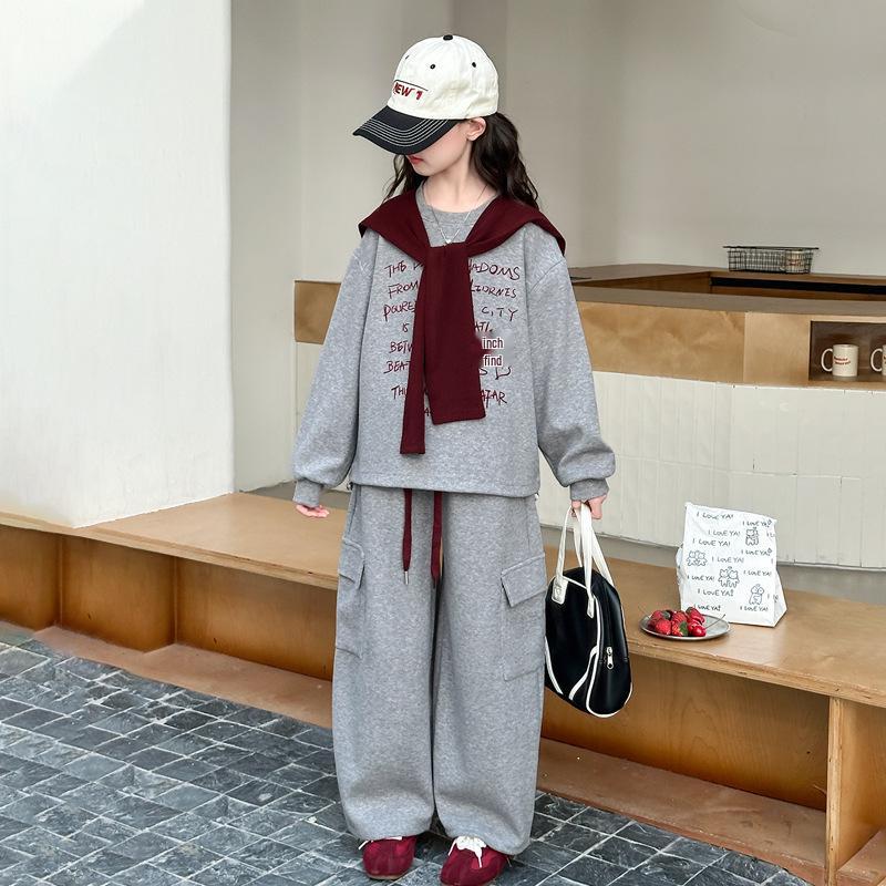 Girls' Korean-Style Sweatshirt & Cargo Pants Set 2025 - Autumn Fashion for Children