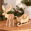 Creative Painting Project for Christmas Wooden Elk and Sleigh Tabletop Ornament, DIY Wood Art Craft Natural Gift Children Festive Holiday Decoration,