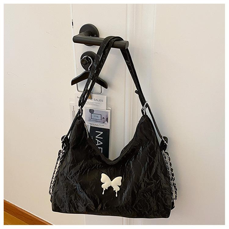 

Повседневная модная большая вместительная бабочка летняя новая популярная повседневная однотонная цепочка на одно плечо косая сумка-тоут синий