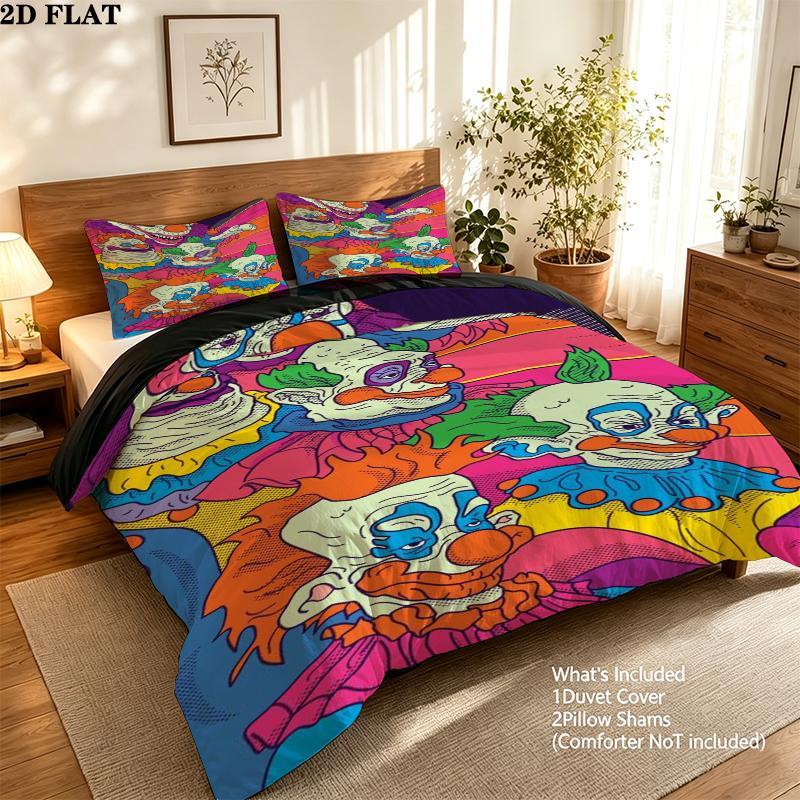 Killer Klowns Outer Space Pattern Bedding uilt Set uilt Cover Pillowcase Home Decoration Birthday Gift (1 * duvet cover + 2 * pillowcase without core)