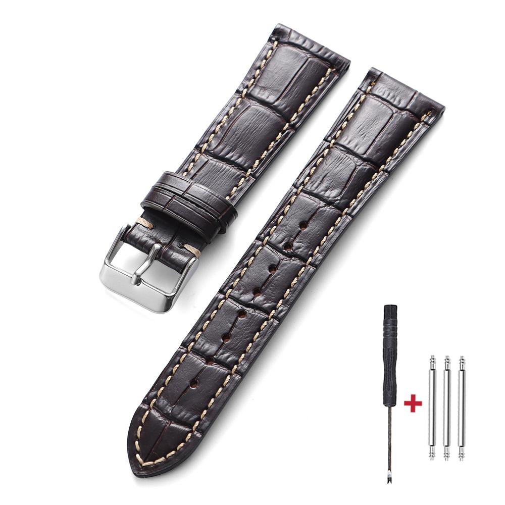 

13/15/16/18/19/20/21/22 мм Универсальный ремешок для часов из натуральной коровьей кожи Винтажные ремешки со строчкой для мужчин и женщин Браслет Ремень Аксессуары 21mm кофейный