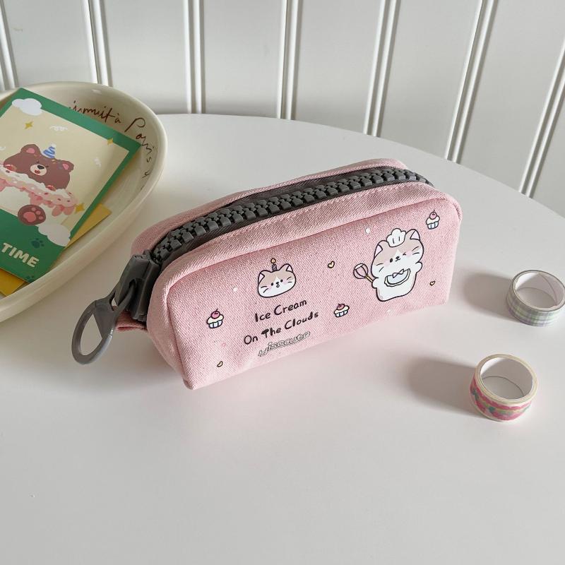 1pcs Cartoon Cute Canvas Pencil Case Student Large Capacity Stationery Storage Bag Portable Cosmetic Bag Lovely Gifts