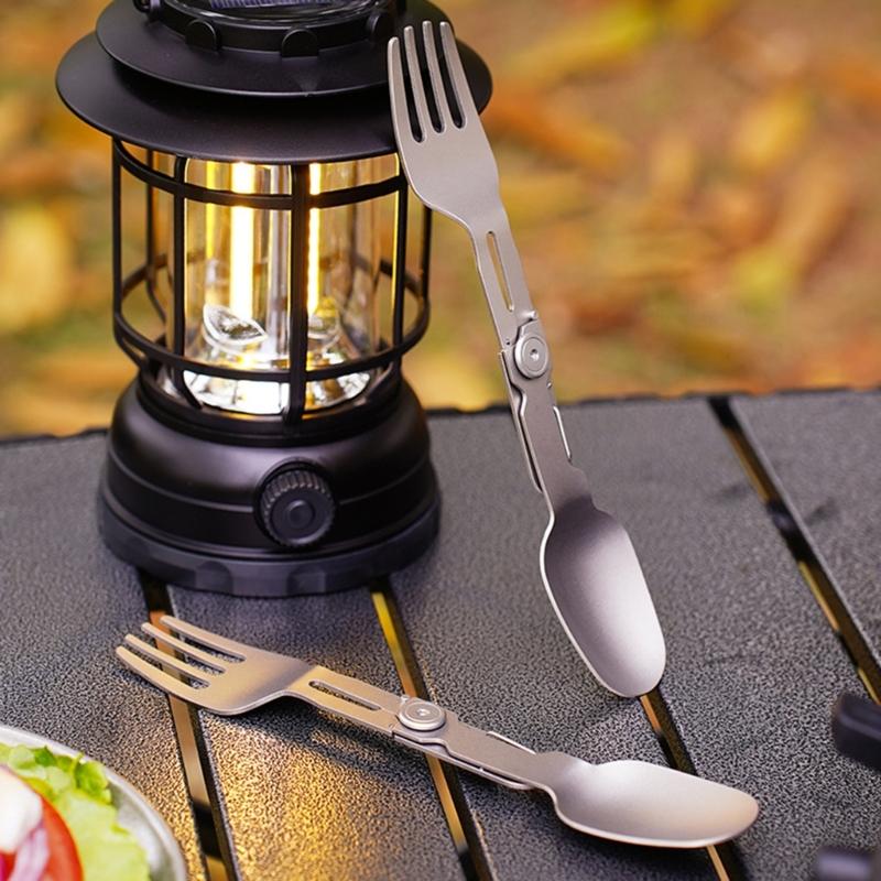 Double Head Titaniums Camping utensils Foldables Spoon Fork for Outdoor Adventures Backpacking Lightweight Terse Gear