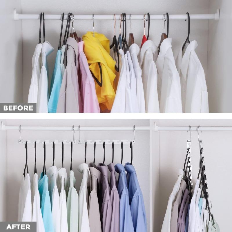 10pcs Metal Space-Saving Clothes Hanger Holder(26cm Silvery) Multi-Hanger Organizer with Magic Hooks Design for Wardrobe Closet