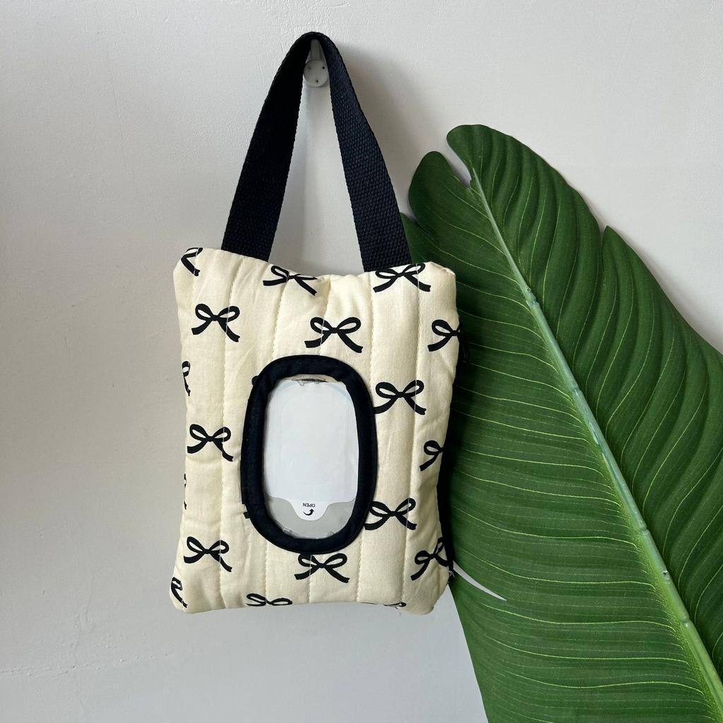 Portable Wet Wipes Case Bow Print Flip Cover Tissue Box Baby Stroller Hanging Tissue Dispenser Holder Car Napkin Storage Bag