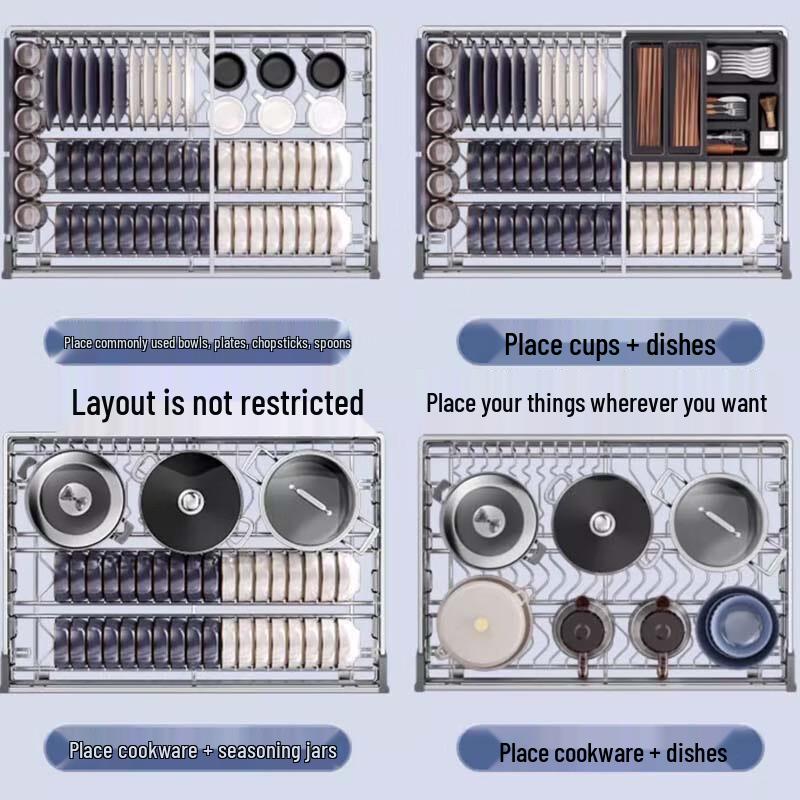 Kitchen Cabinet Double-Layer Pull-Out Dish Rack
