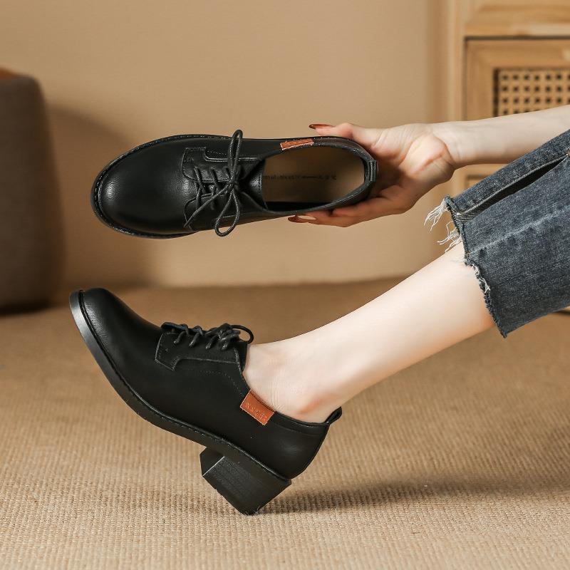 Schnürschuhe Vielseitige Damen-Einzelschuhe aus echtem Leder Weiche Sohle Frühling und Herbst Kleines Obermaterial aus Leder Vorstellungsgespräch Arbeit mit Rock