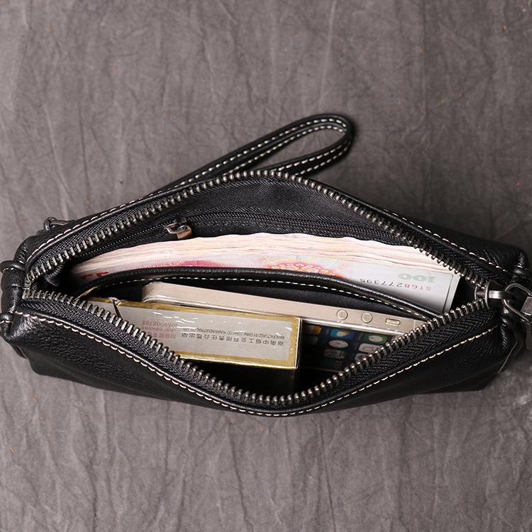 Men'S Genuine Leather Clutch Bag Women'S Soft Leather Long Wallet Simple Cowhide Mobile Phone Bag