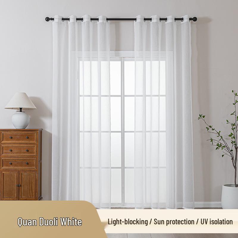 Elegant Semi-Transparent White Polyester Curtains for Living Room and Bedroom