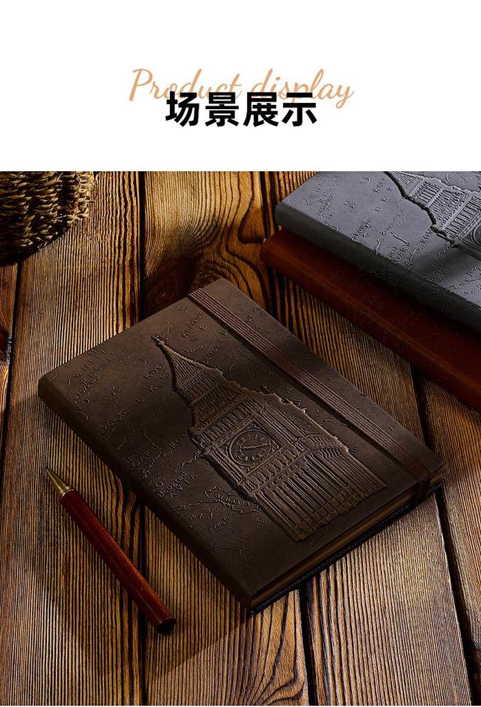 Exclusive Big Ben 3D Embossed A5 Retro Hardcover Planner Notebook with Band Binding