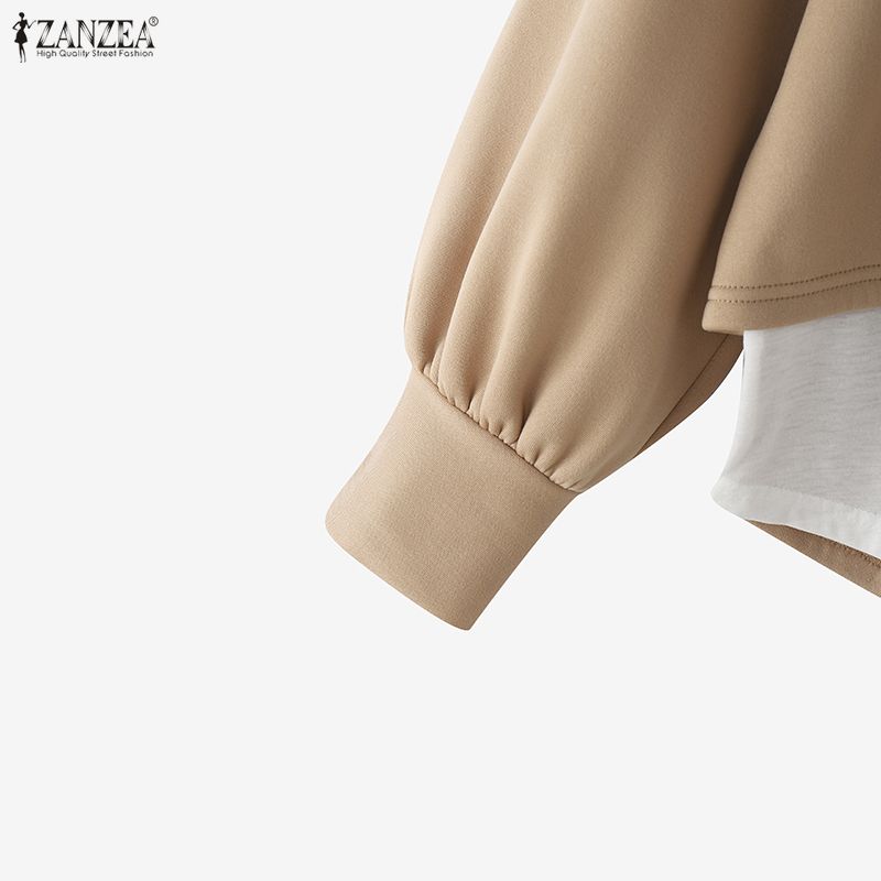 ZANZEA Women Round Neck Loose Casual Long Sleeve Pullover Tops