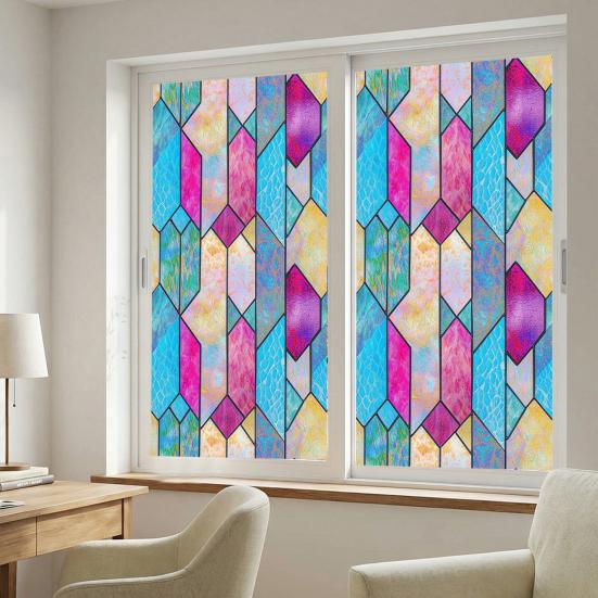 Rainbow Window Film Decorative Static Window Clings Sun Blocking Colorful Decals Removable Privacy Cover for Home Office Bathroom