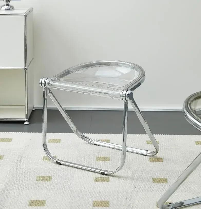 Foldable Acrylic Transparent Chair with Sturdy Metal Legs Perfect for Dining Office Coffee Shop Makeup Stool Light Luxury Style