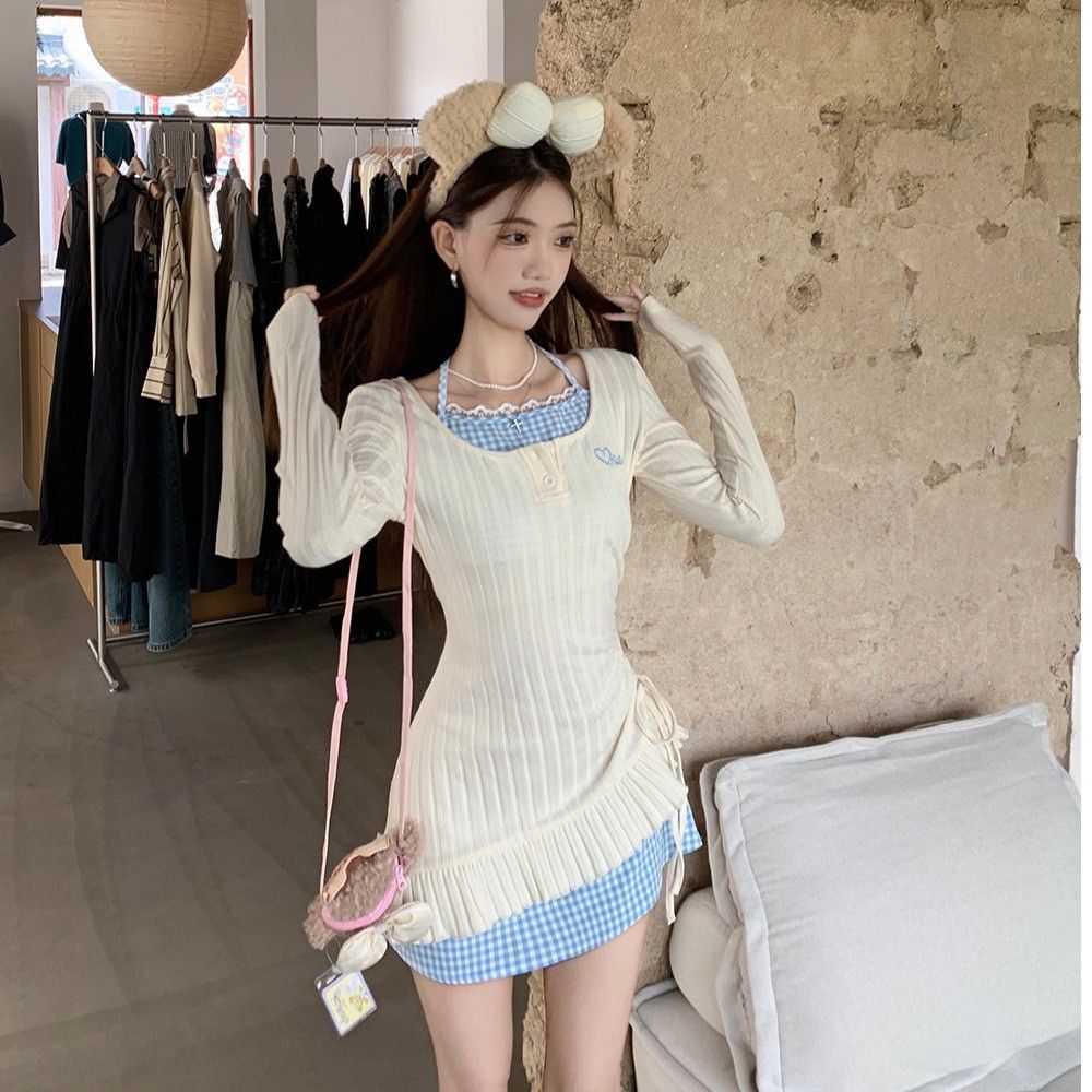 Pure Desire Sweet Spice Girl Style Two-piece Dress Women's Waist and Thin Short Skirt Autumn New Women's Skirt