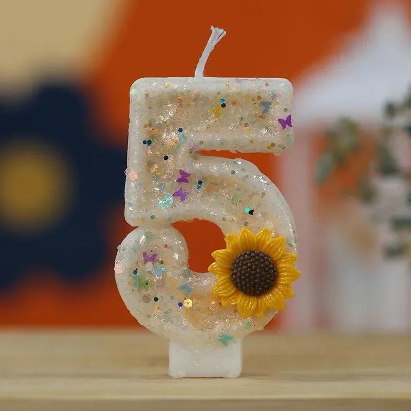 0-9 Number Candle Cake Birthday Candle Daisy Flower Decoration Party Atmosphere Candle Girl Birthday Party Decoration Sunflower