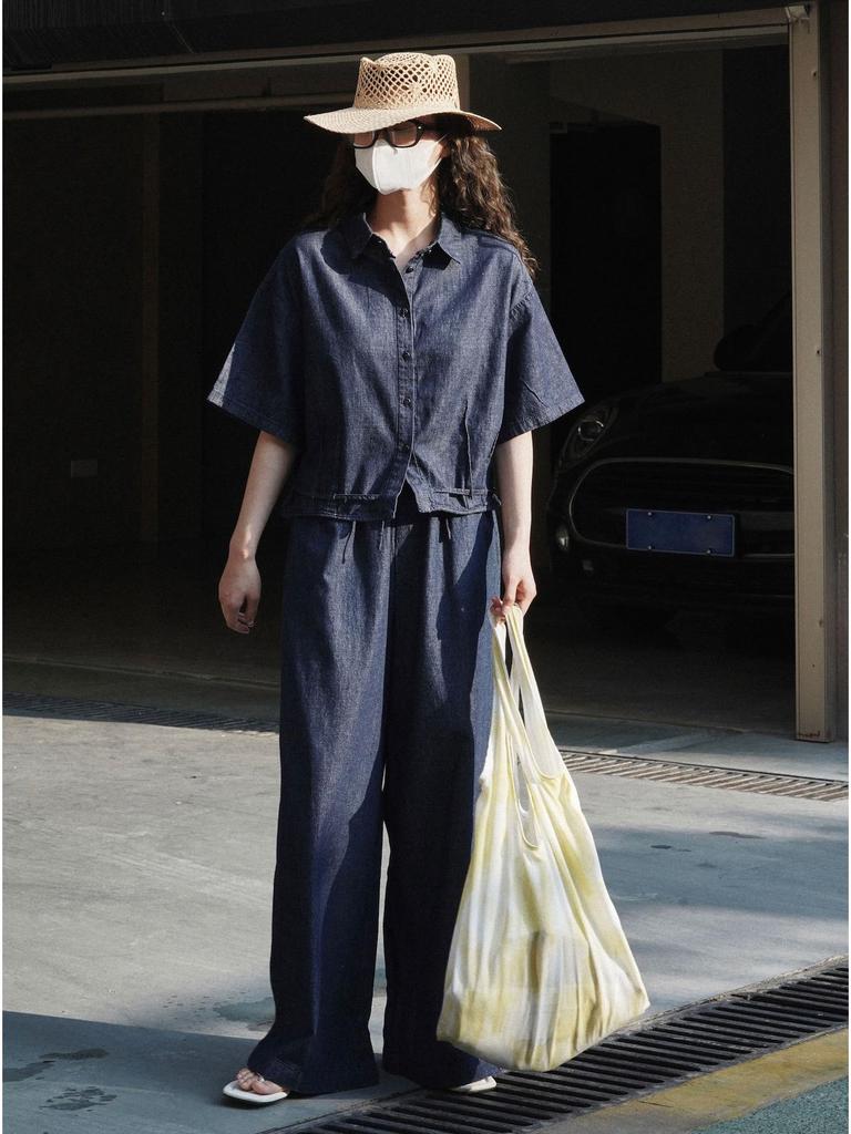 Louvre Summer Korean Retro Wide-Leg Breathable Sun Protection Jeans for Women