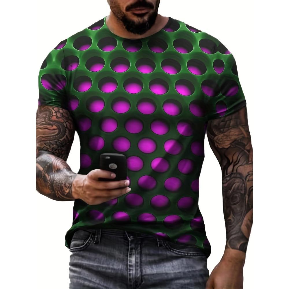 Summer Men T Shirts Optical Illusion 3D Print Graphic Round Neck Tee Shirt Casual Short Sleeve Tops Streetwear Fashion Clothing