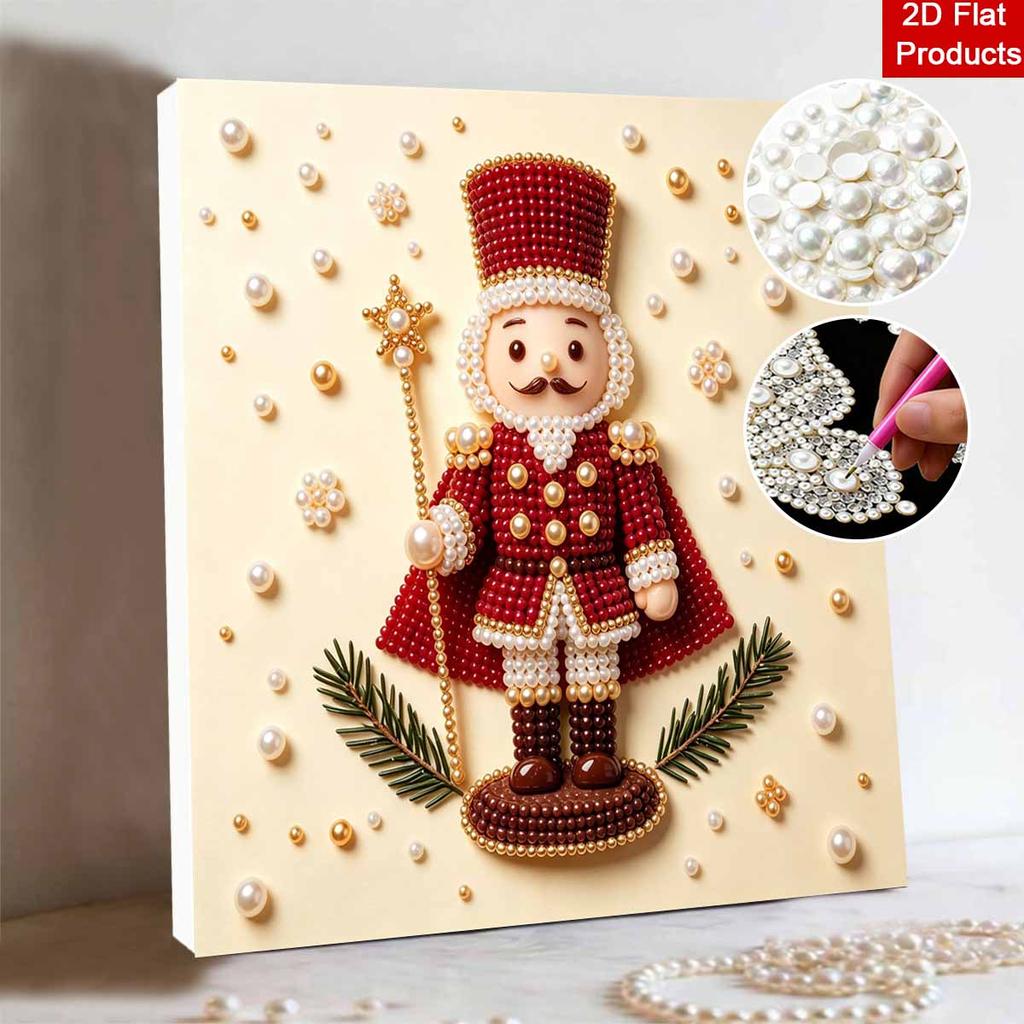5D Framed Pearl Art Kit with Christmas Nutcracker and Pine Branches Sparkling Bead Canvas DIY Handmade Craft for Kids Bedroom Wall Decor Gift