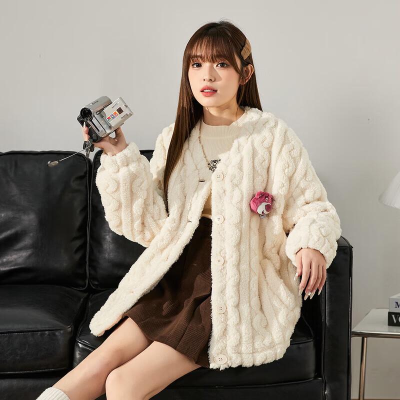 

Женский кардиган TonLion x Strawberry Bear из кораллового флиса с V-образным вырезом M