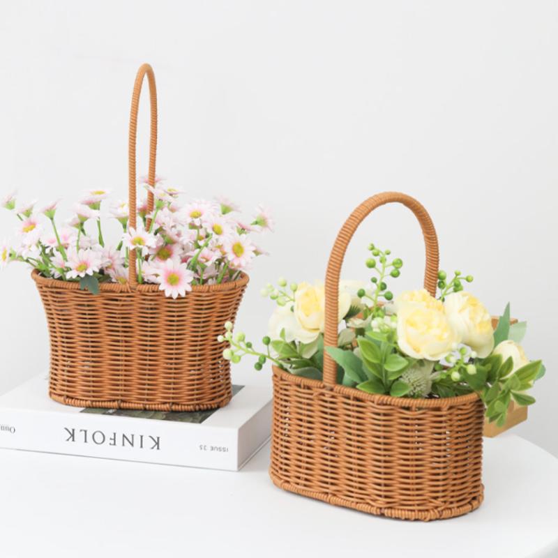 Handwoven Storage Basket Vegetable Flower Plant Hand Baskets Rattan Snack Bread Picnic Basket Desktop Sundries Organizer