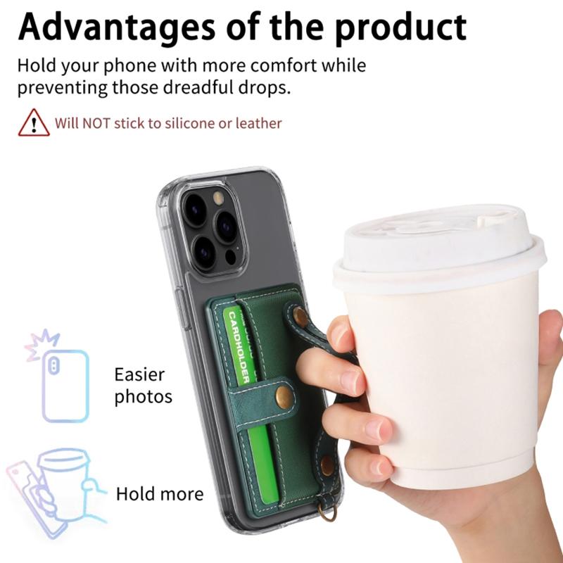 

Cell Phone Card Holder Pouch Self-Adhesive Phone Kickstand with Wrist Strap Pink