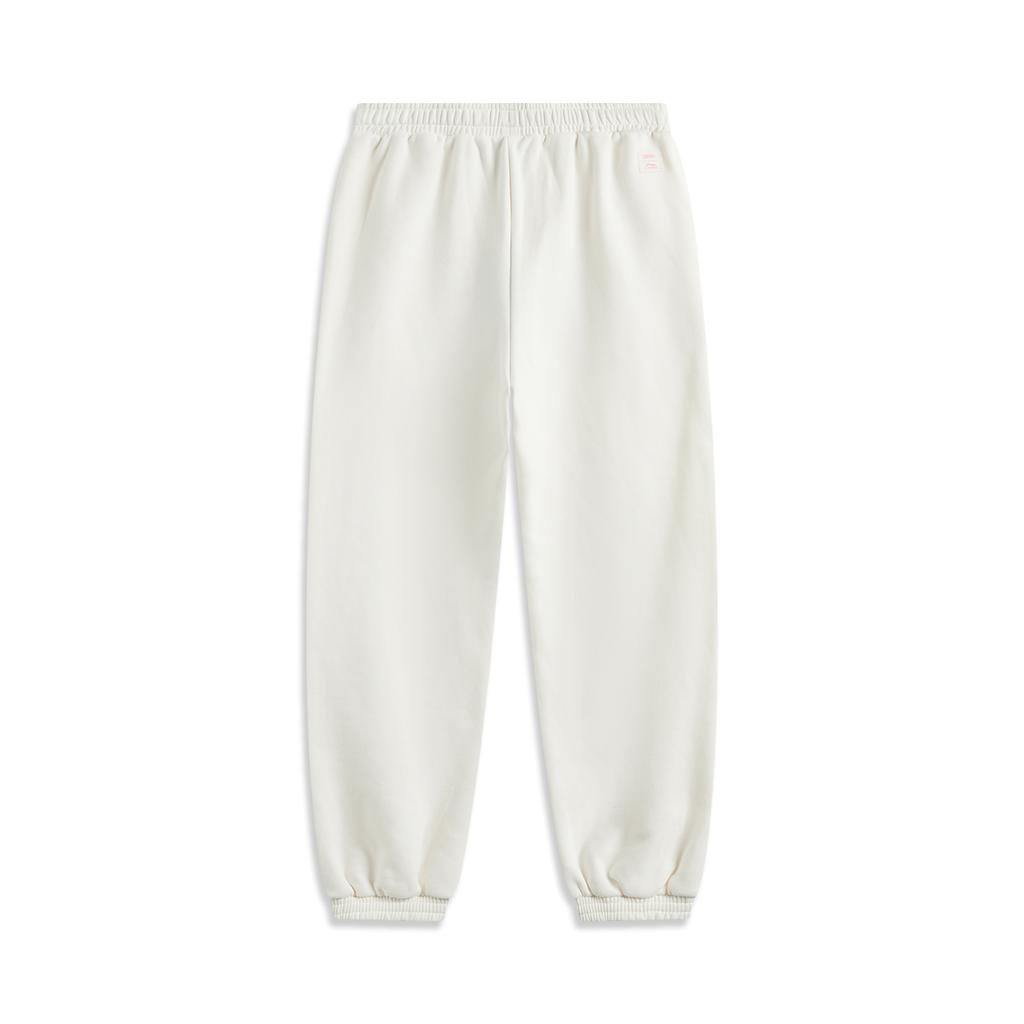 Li Ning Sports Lifestyle Series Casual Cuffed Logo Knitted Sweatpants Women Bottoms Champagne-White AKLV132-1