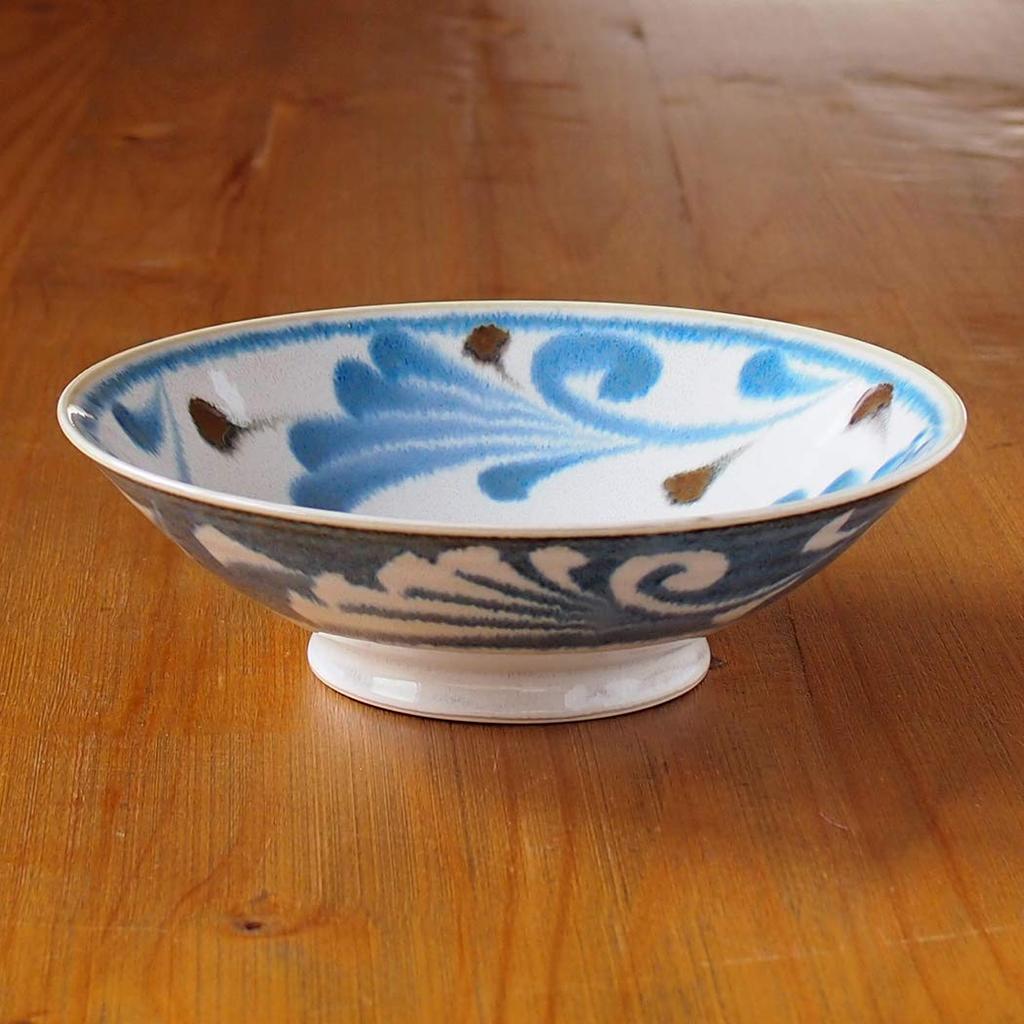 Awasaka Arabesque Salad Diameter X Height Microwave and Dishwasher Made In "Brush Blue" Bowl/Noodle Bowl, 25.5cm 7.5cm, Safe, Japan, MN-857