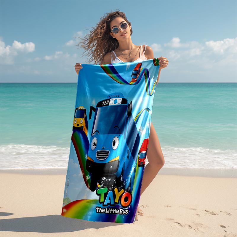 1pc Tayo The Little Bus3 Beach Towel, Comfortable and Thick, and Swimming/Bath/Picnic/Camping Towel, Suitable for Seaside Beaches