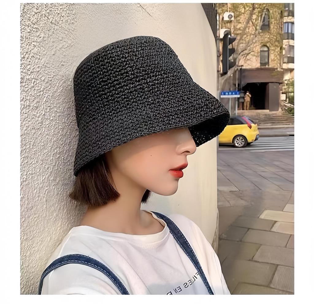 Women Hat Pure Handmade Woven Straw Breathable Summer Sunshade Hat UV Protection Seaside Vacation Fisherman Hat